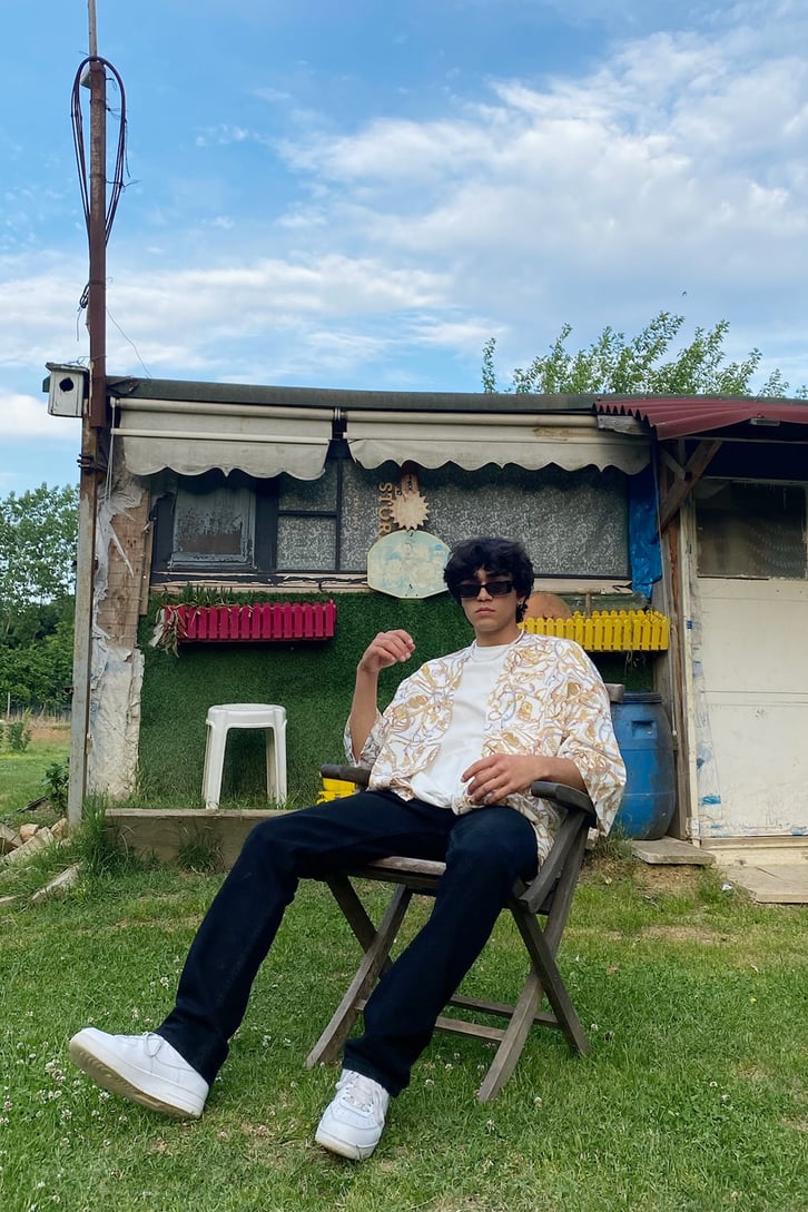 Gold Belt Baskçlç Beyaz Oversize Kimono