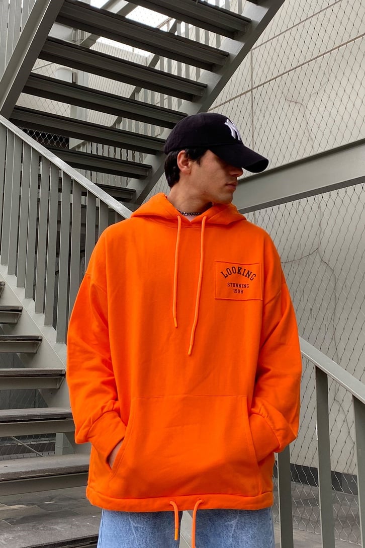 Golden Orange Printed Oversize Premium Hoodie