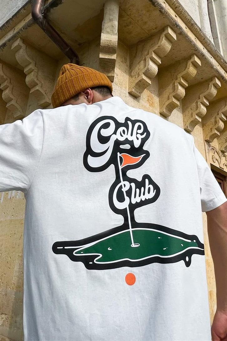 Golf Club Sırt Baskılı Ekru Oversize Tişört