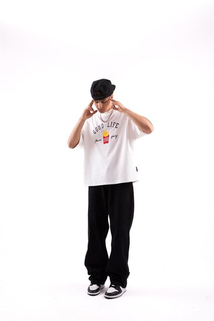 Good Life Nakışlı Ekru Oversize Tshirt