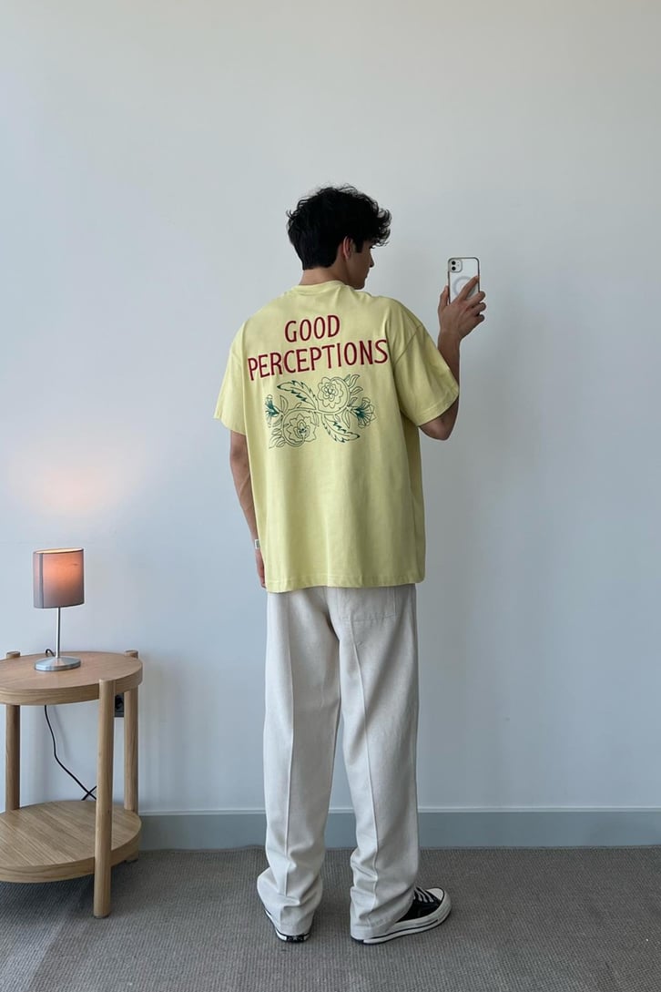 Good Perception Nakışlı Sarı Oversize Tişört
