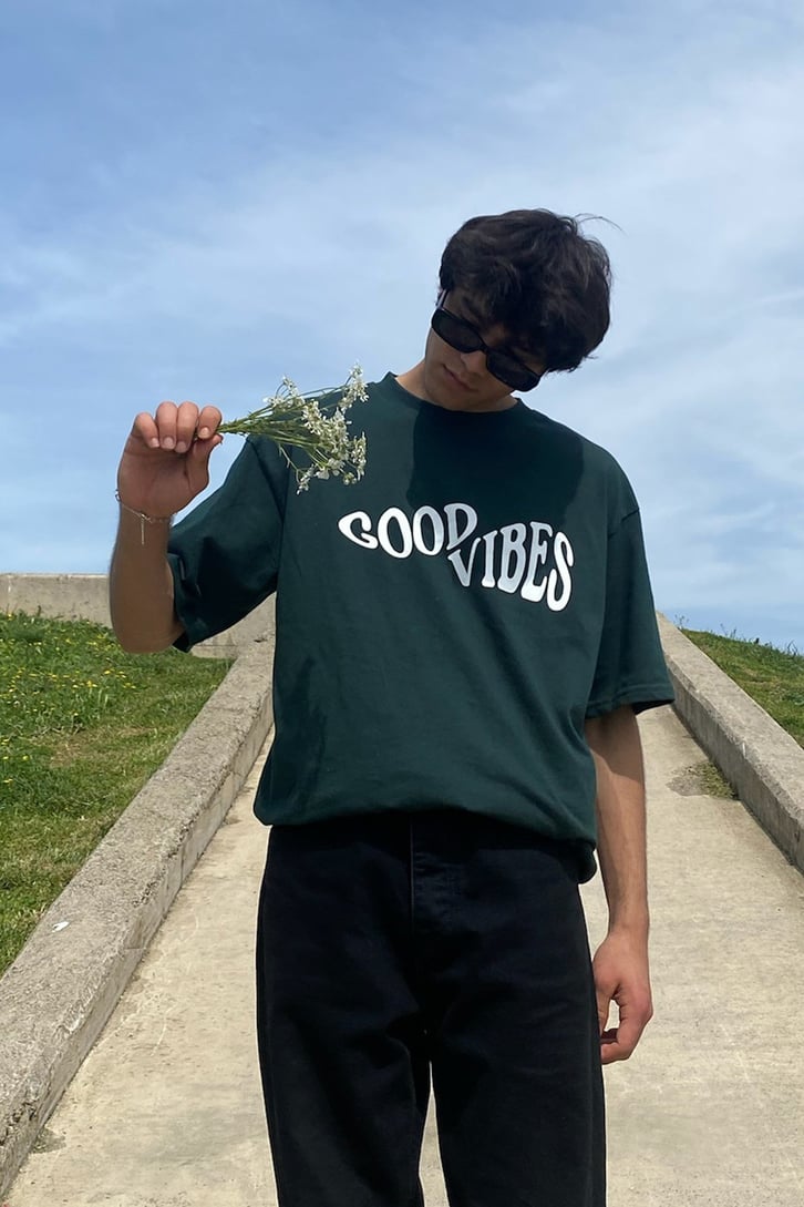 Good Vibes Baskılı Oversize Tshirt