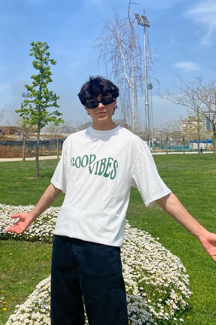 Good Vibes Baskılı Oversize Tshirt