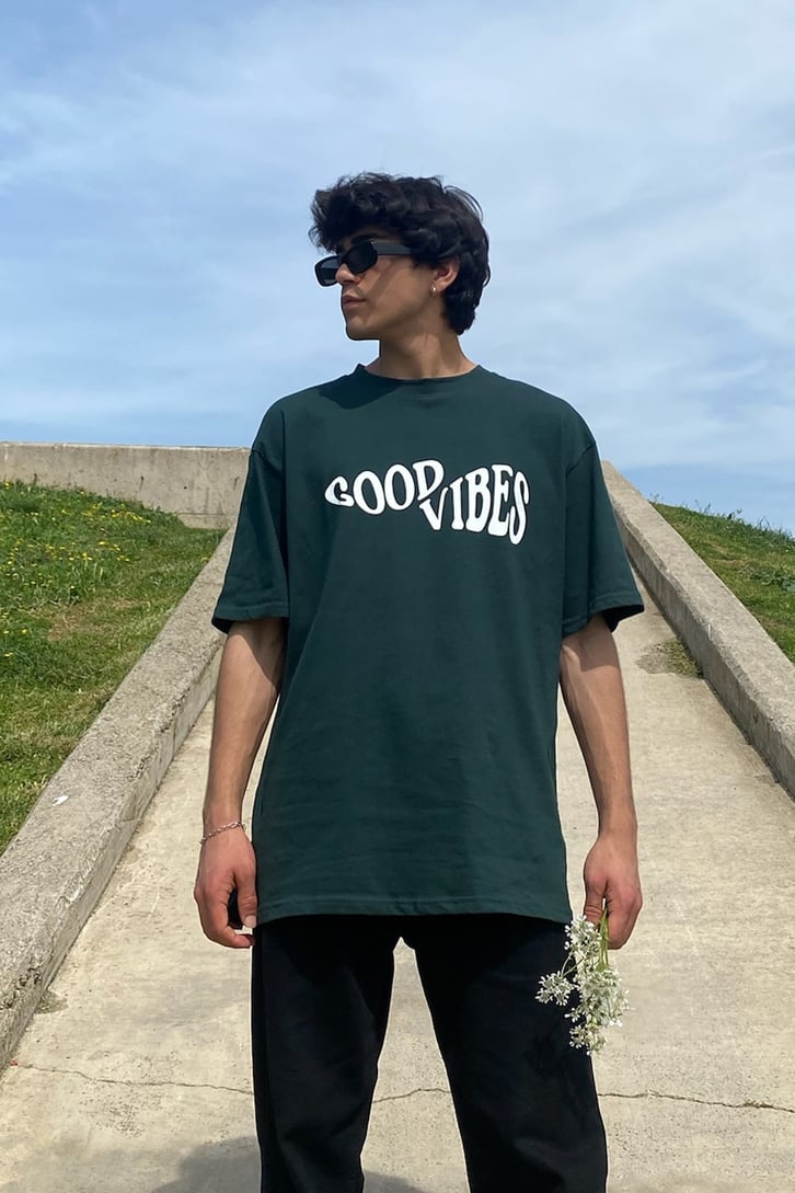Good Vibes Baskılı Oversize Tshirt
