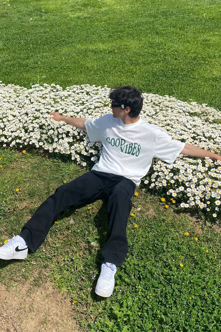 Good Vibes Baskılı Oversize Tshirt