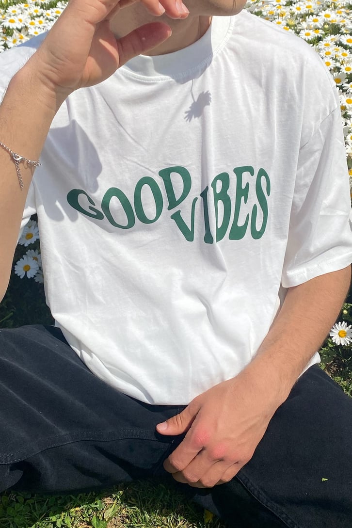 Good Vibes Baskılı Oversize Tshirt