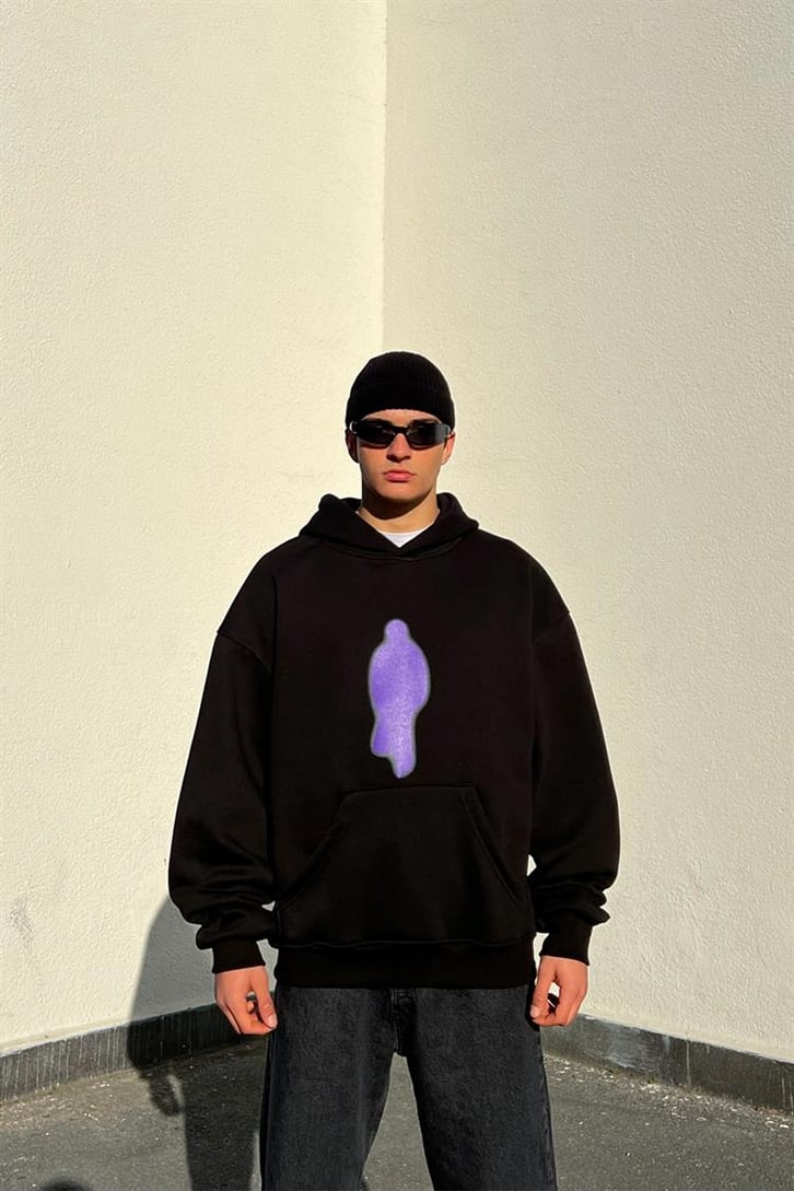 Goodbye Sırt Baskılı Siyah Oversize Hoodie