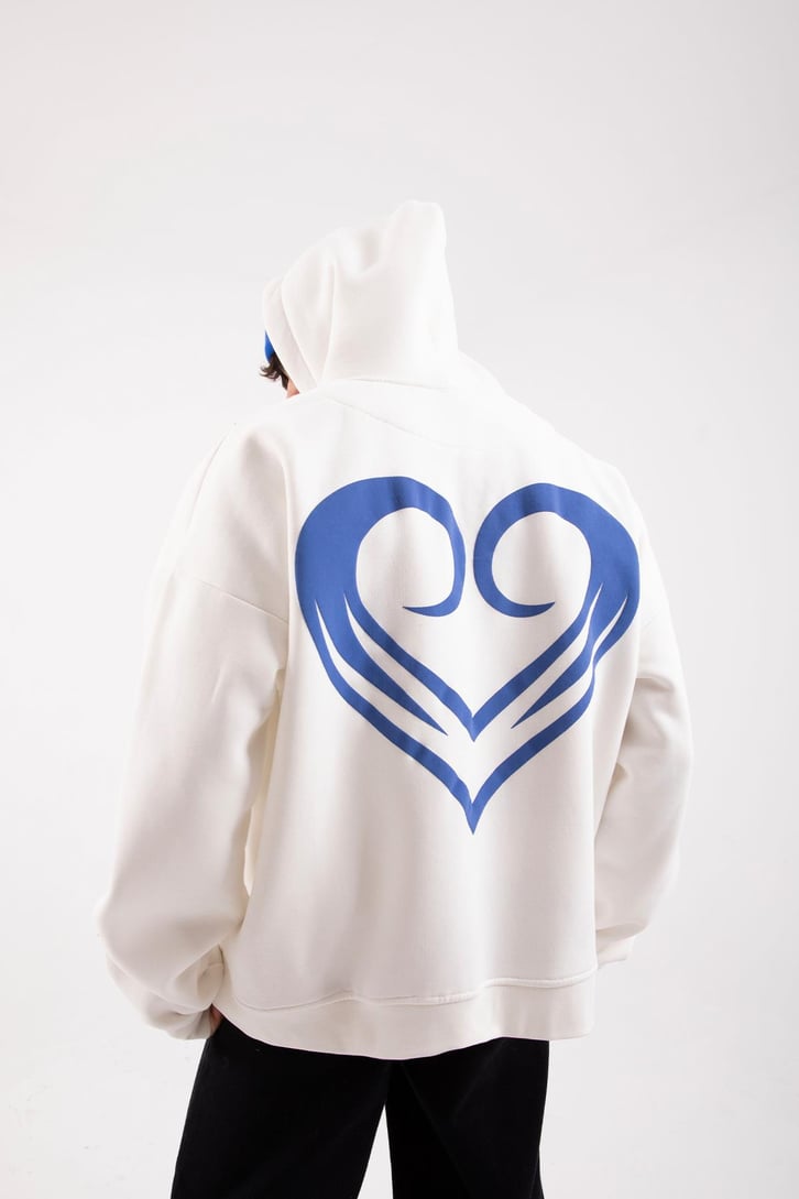 Gothic Letter Beyaz Oversize Zip Hoodie