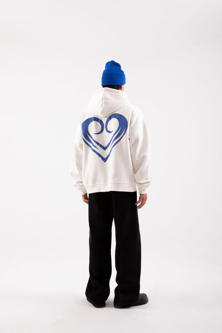 Gothic Letter Beyaz Oversize Zip Hoodie