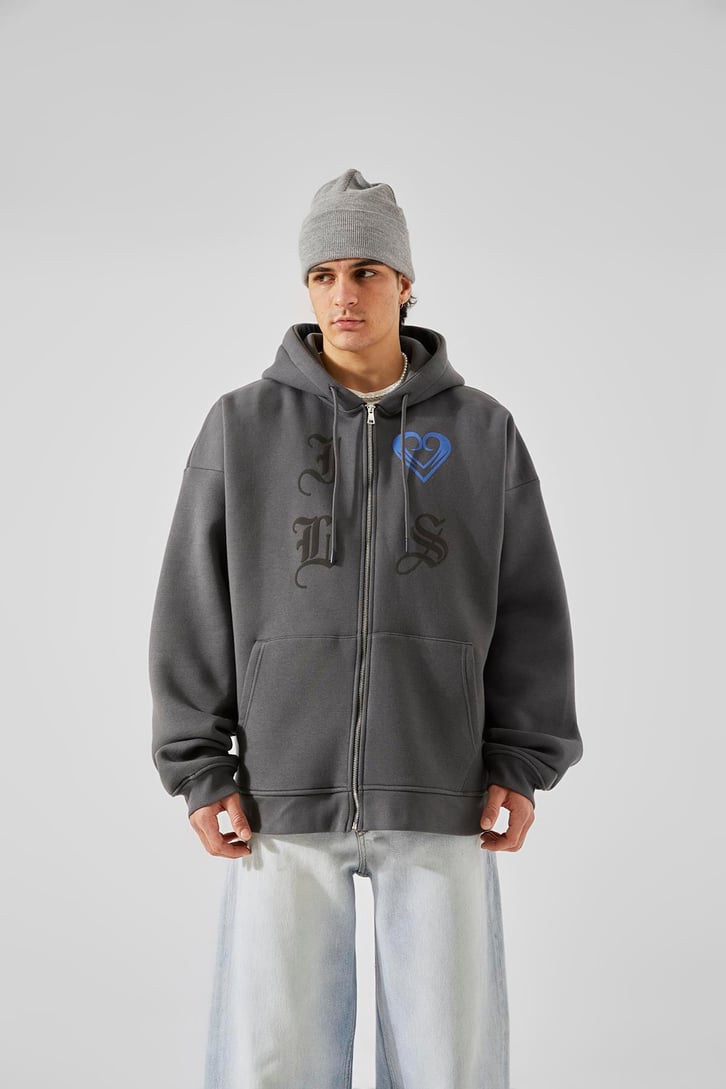 Gothic Letter Füme Oversize Zip Hoodie