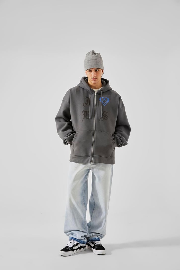 Gothic Letter Füme Oversize Zip Hoodie