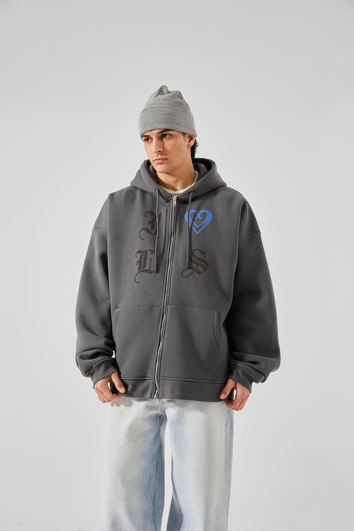 Gothic Letter Füme Oversize Zip Hoodie