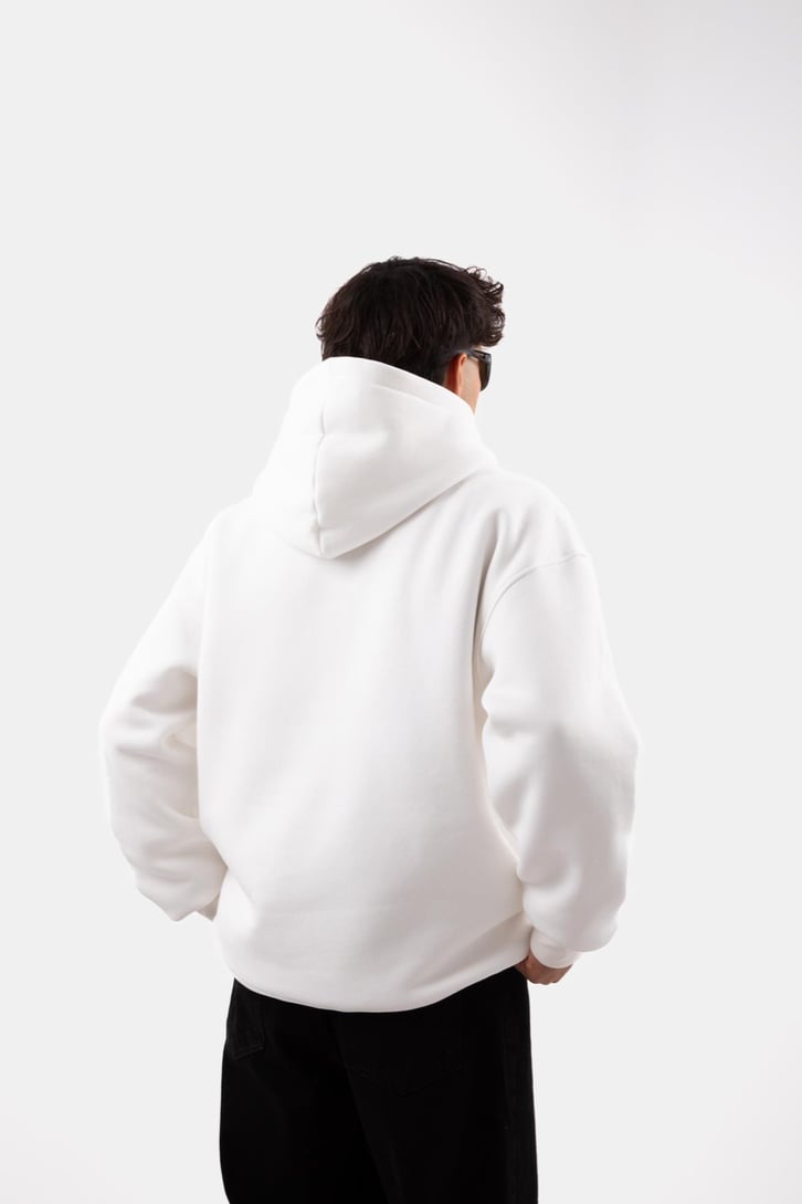 Gotik Nakışlı Beyaz Oversize Hoodie
