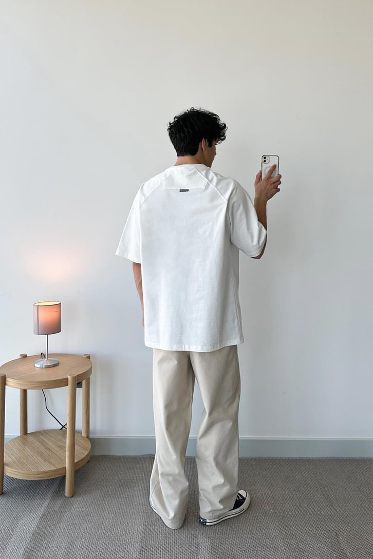 Grac Nakışlı Beyaz Oversize Tişört