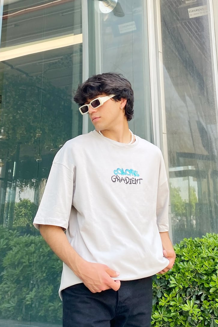 Gradient Colors Gri Oversize Tshirt