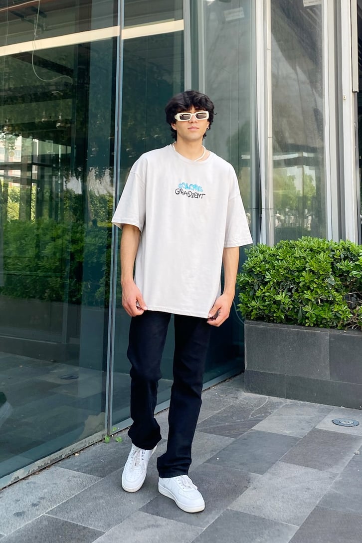 Gradient Colors Gri Oversize Tshirt