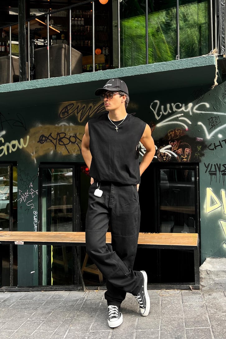 Graffiti Baskılı Baggy Jean