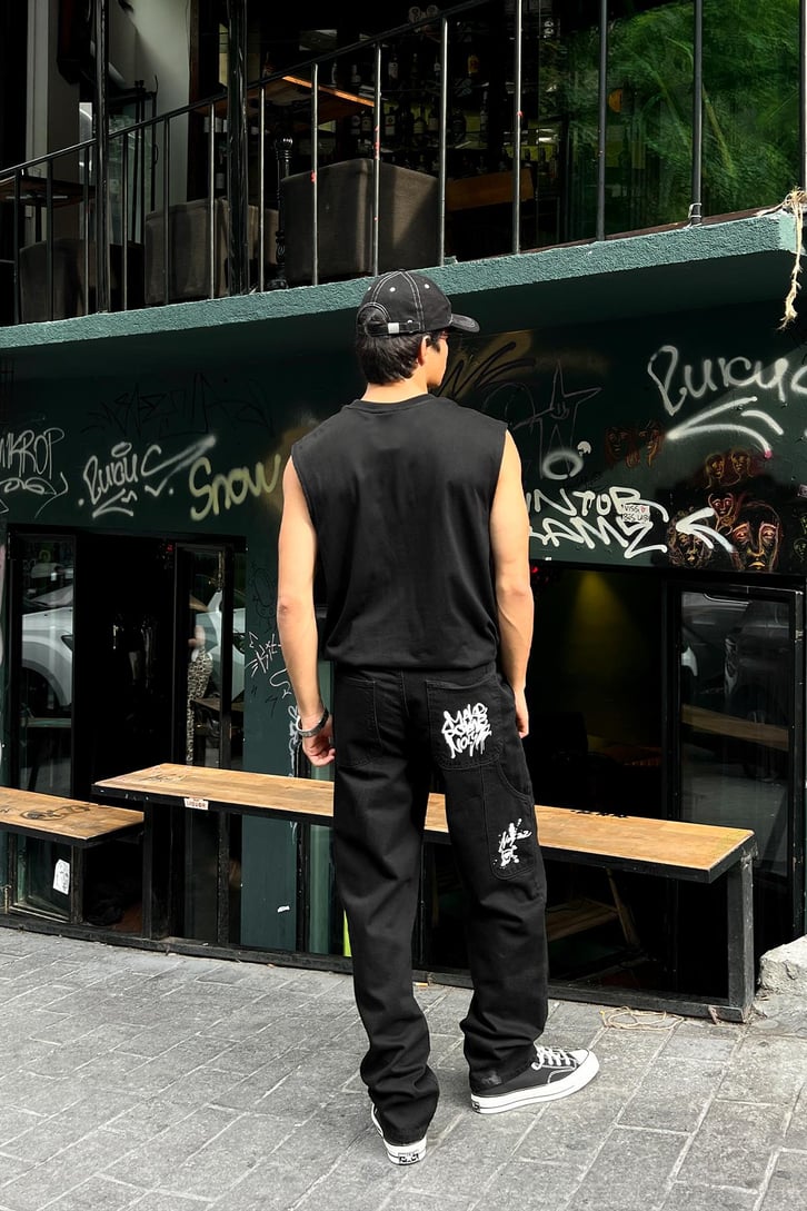 Graffiti Baskılı Baggy Jean