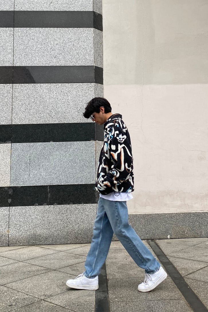Graffiti Painted Oversize Peluş Sweatshirt