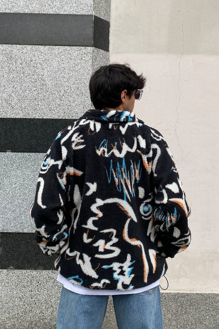 Graffiti Painted Oversize Peluş Sweatshirt