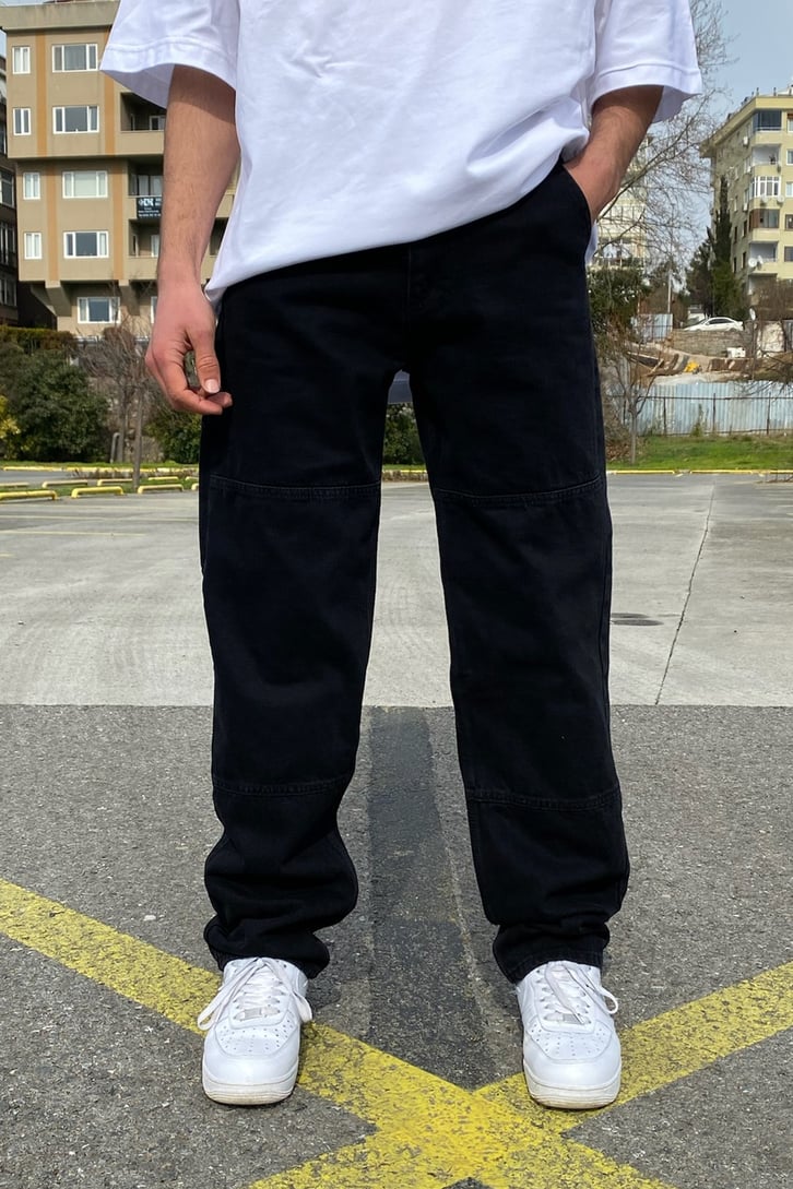 Graffiti Printed Siyah Carpenter Jean