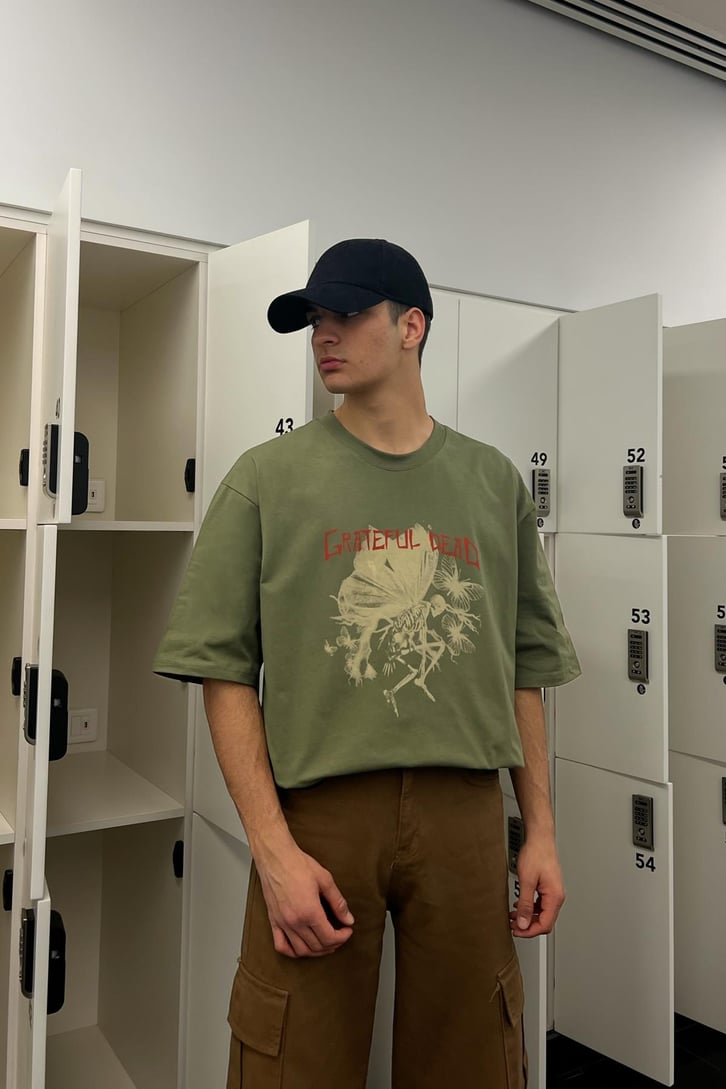 Grateful Dead Baskılı Yeşil Oversize Tshirt