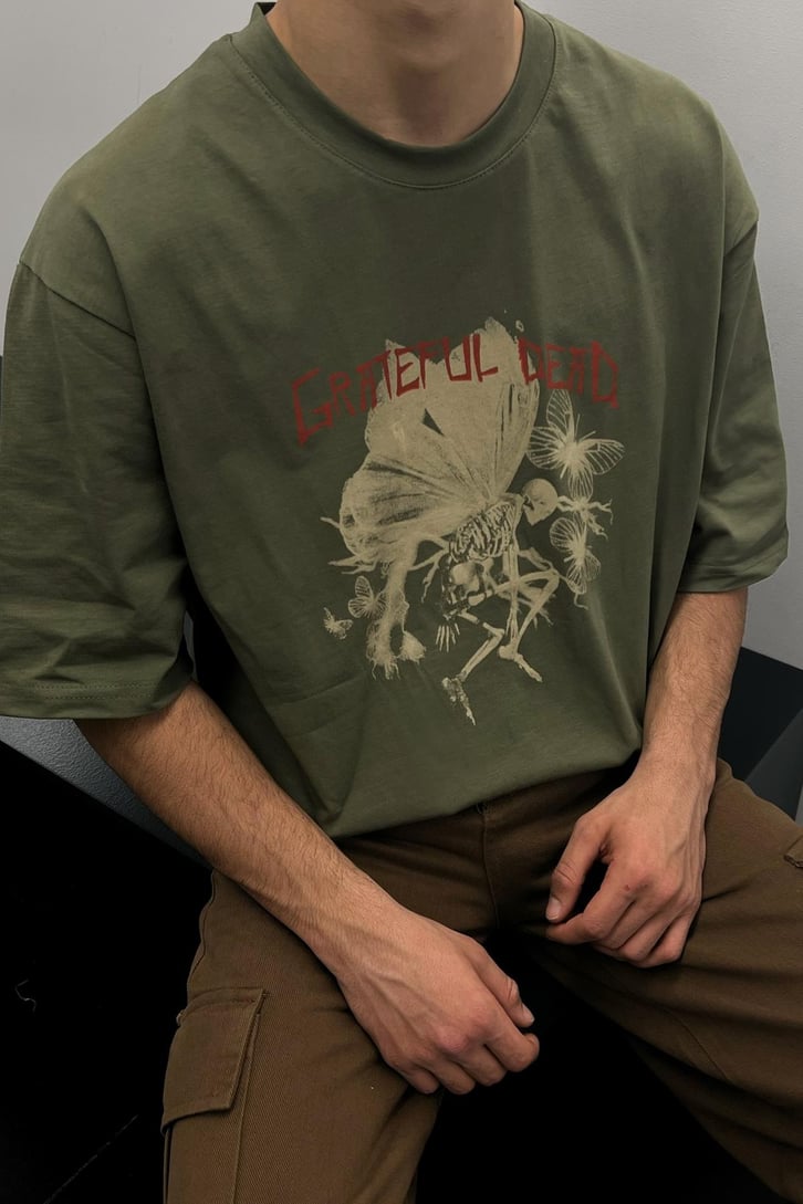 Grateful Dead Baskılı Yeşil Oversize Tshirt