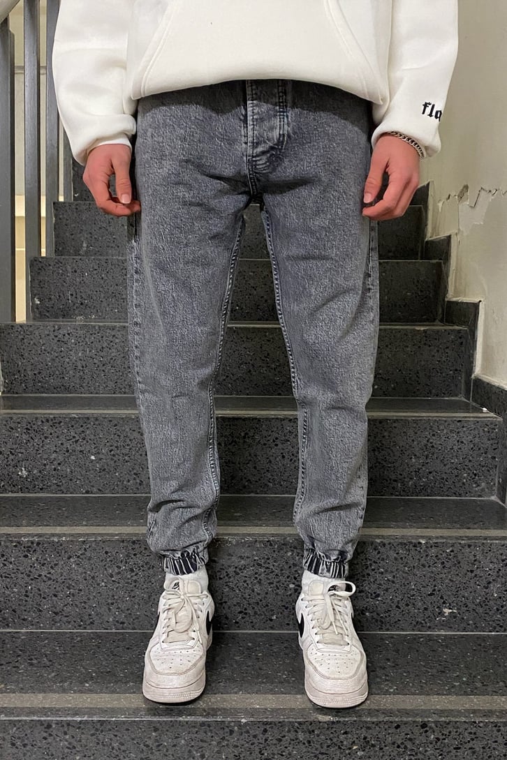 Gray Eskitme Taşlamalı Jogger Pants