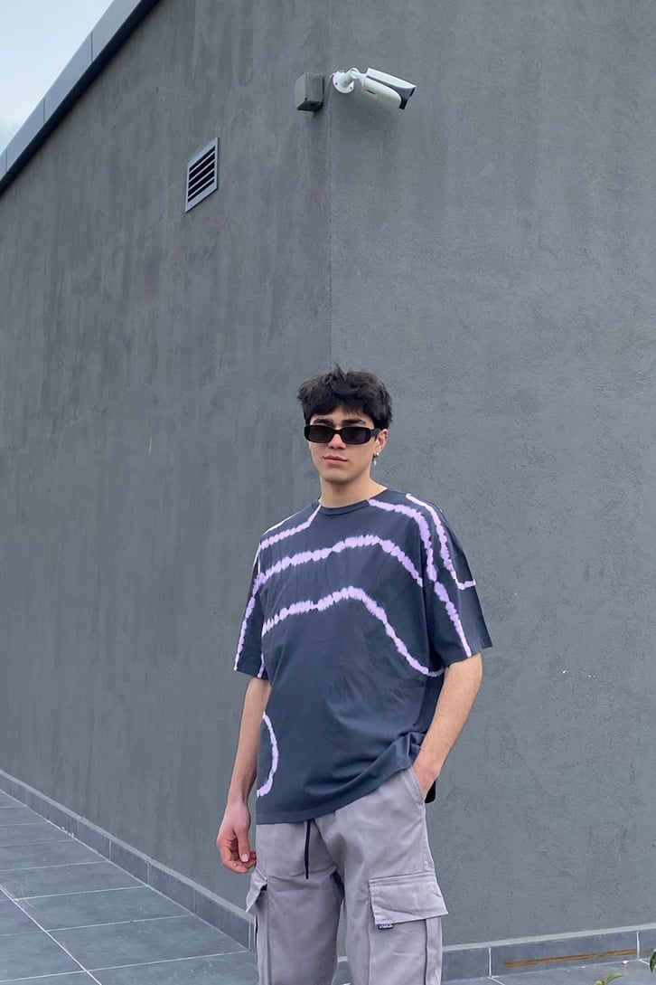 Gray Purple Tie-Dye Oversize Tshirt