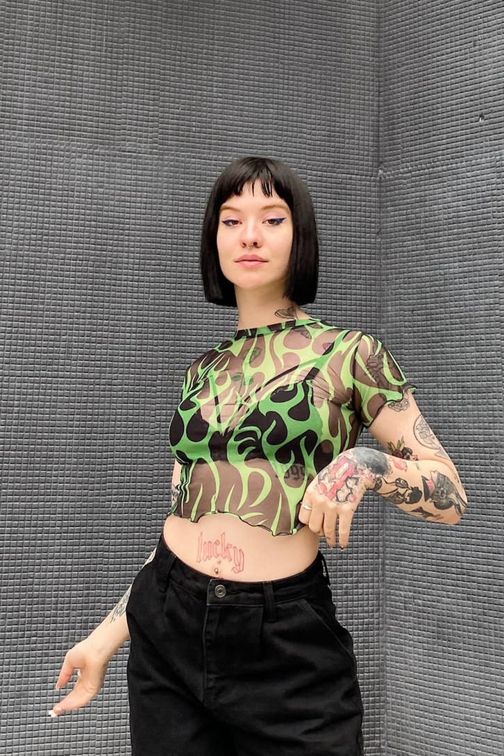 Green Blaze Tül Crop