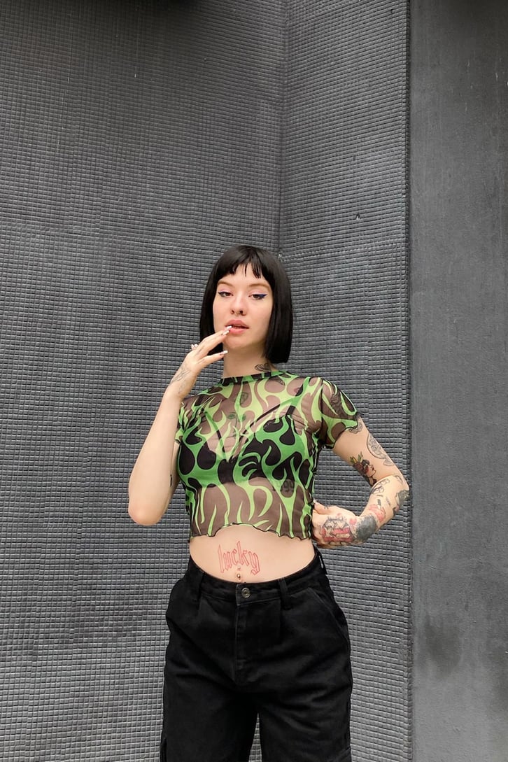 Green Blaze Tül Crop