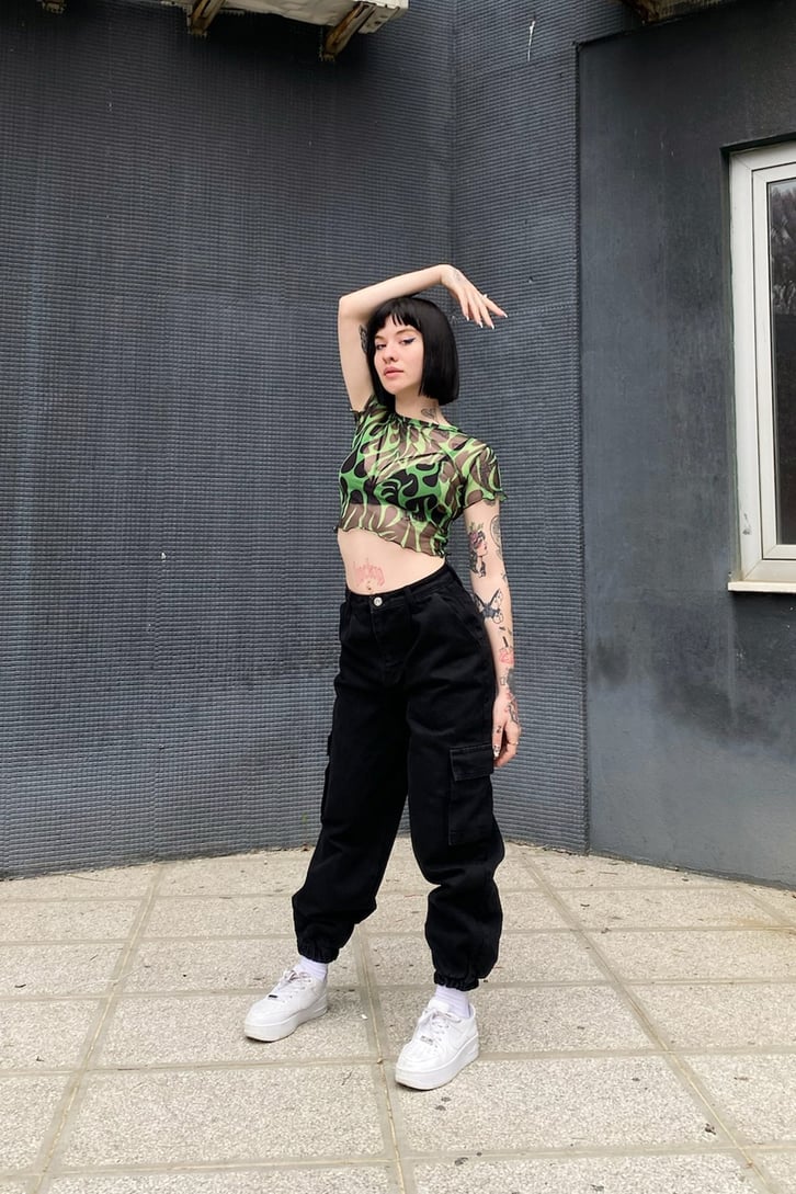Green Blaze Tül Crop