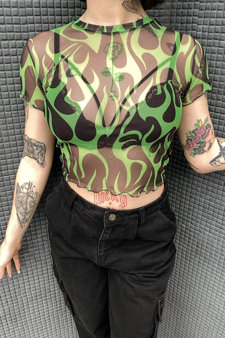 Green Blaze Tül Crop