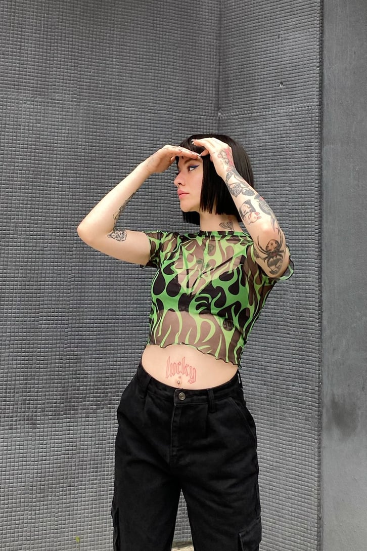 Green Blaze Tül Crop