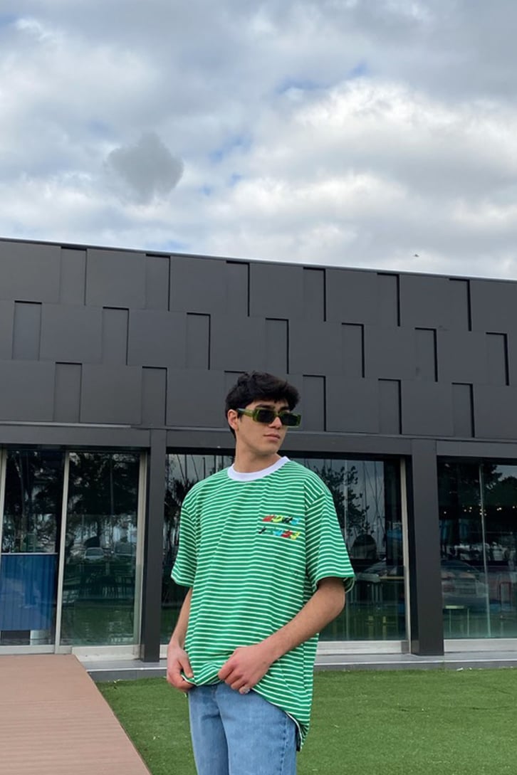 Green Striped Oversize Tshirt