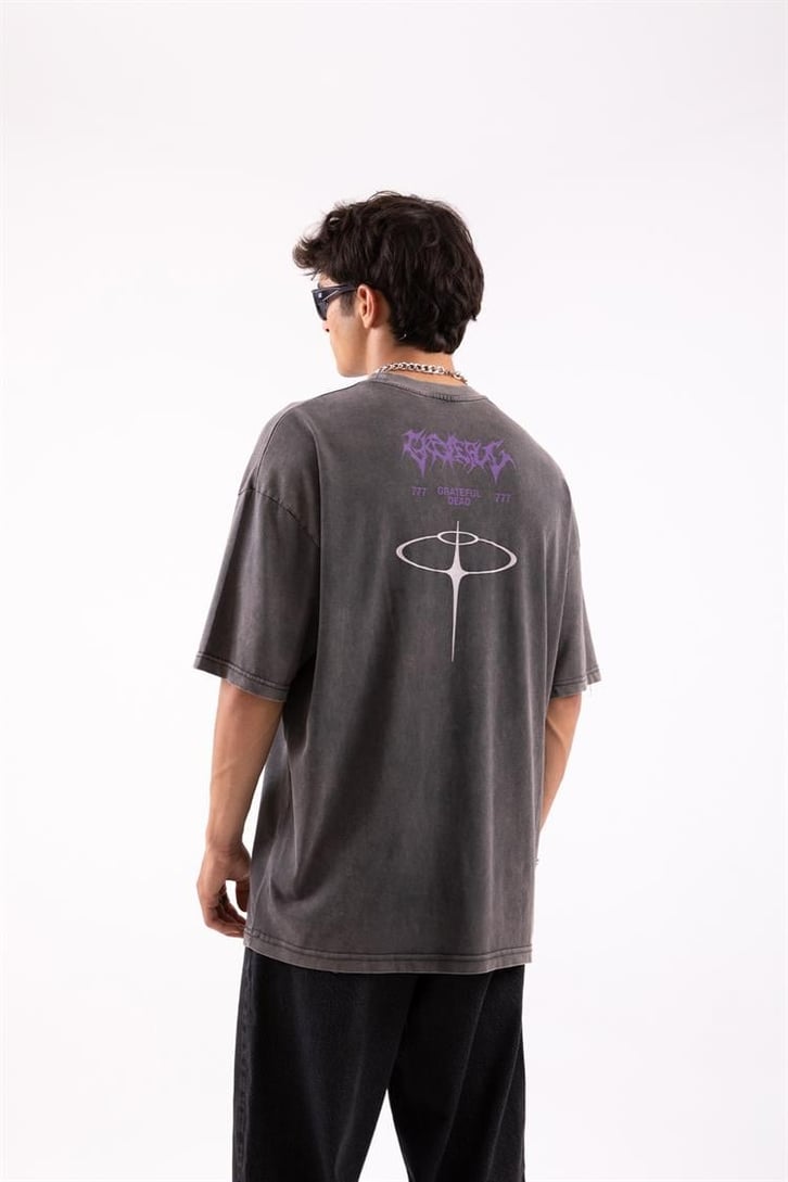 Gretaful Dead Baskılı Acid Wash Oversize Tshirt