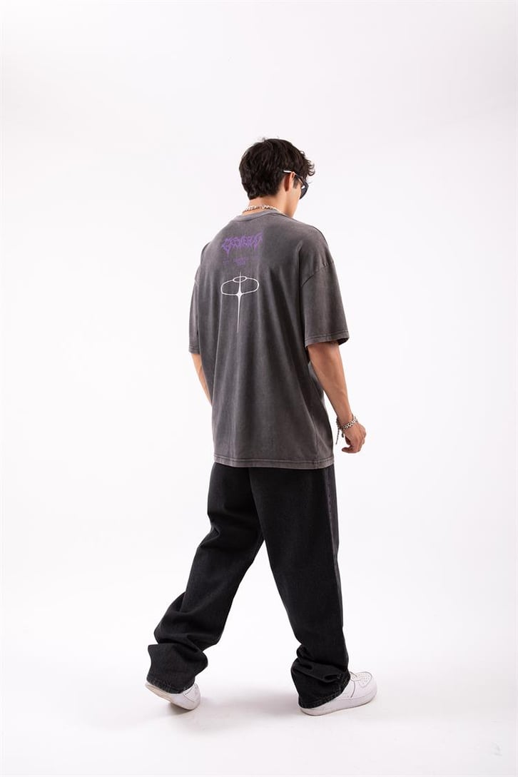 Gretaful Dead Baskılı Acid Wash Oversize Tshirt