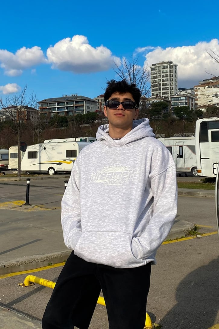 Gri Melanj Oversize Printed Hoodie