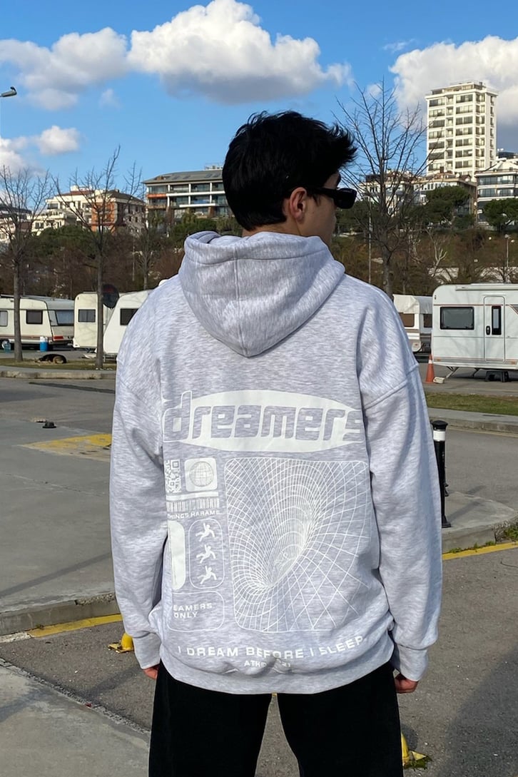 Gri Melanj Oversize Printed Hoodie