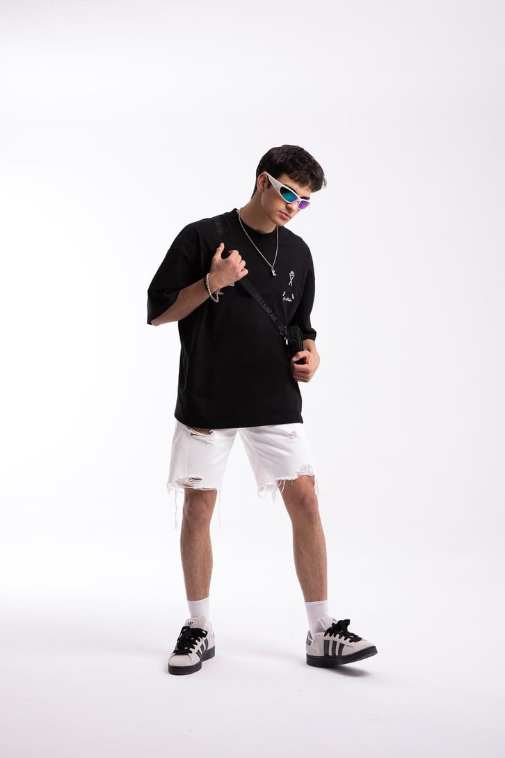 Hac Studio Baskılı Siyah Oversize Tshirt