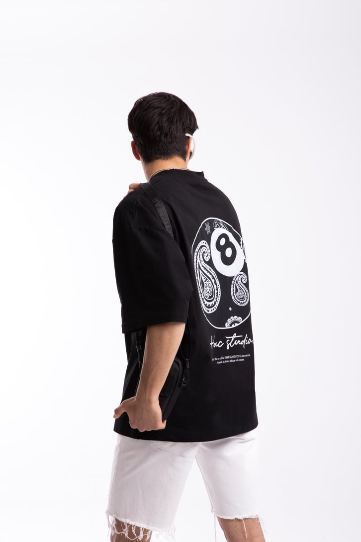 Hac Studio Baskılı Siyah Oversize Tshirt
