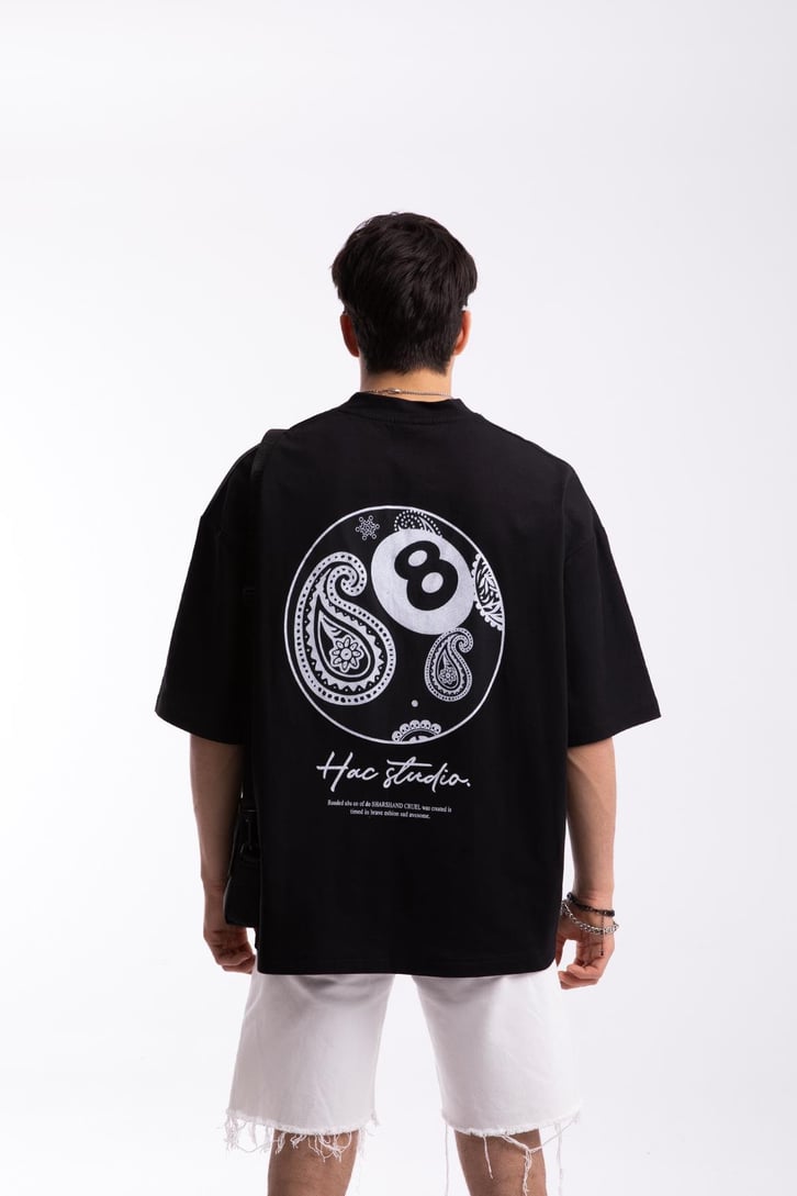 Hac Studio Baskılı Siyah Oversize Tshirt