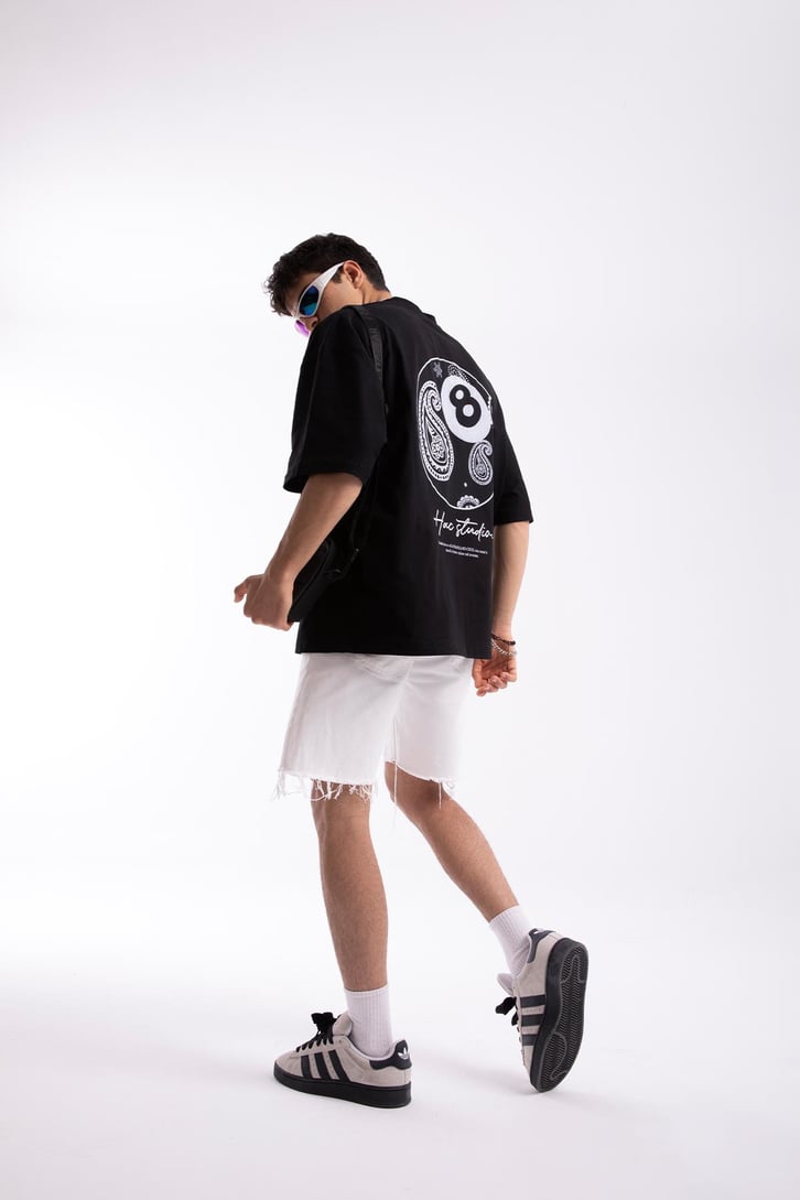 Hac Studio Baskılı Siyah Oversize Tshirt