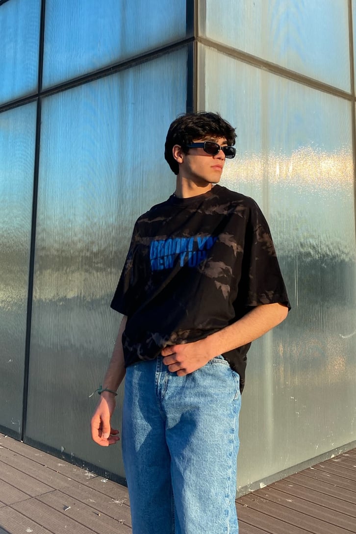 Half Batik Siyah Oversize Tshirt