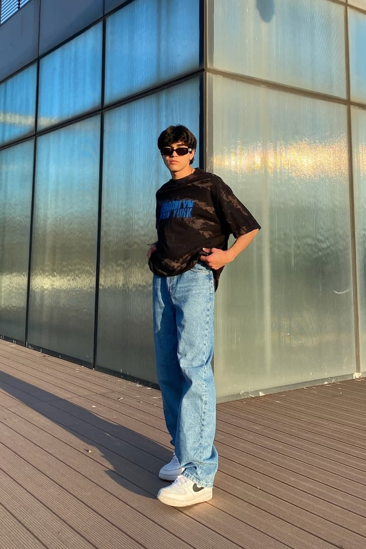 Half Batik Siyah Oversize Tshirt