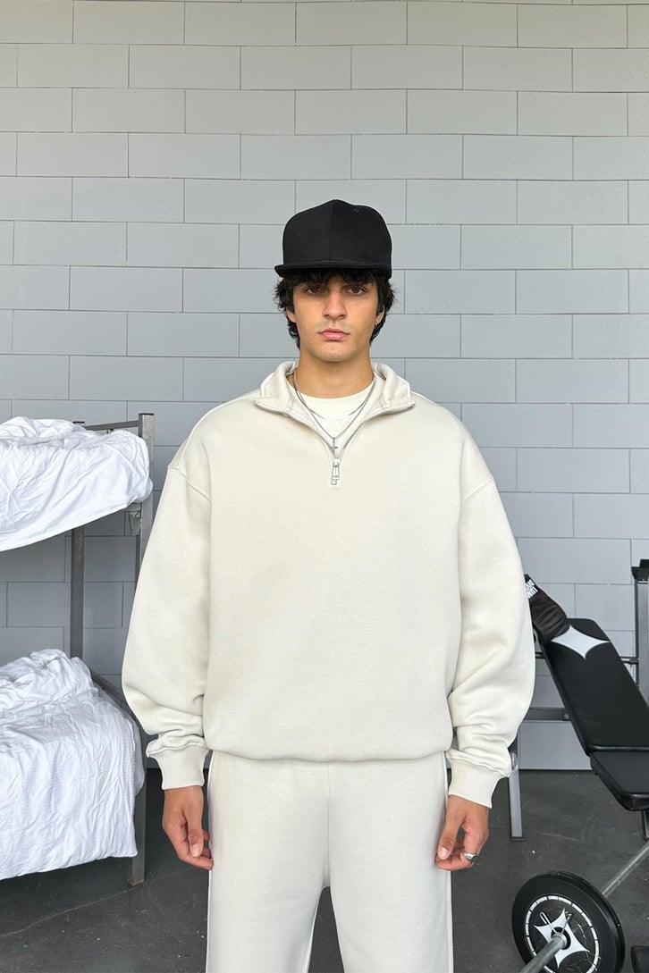 Half Zip Basic Oversize Sweatshirt