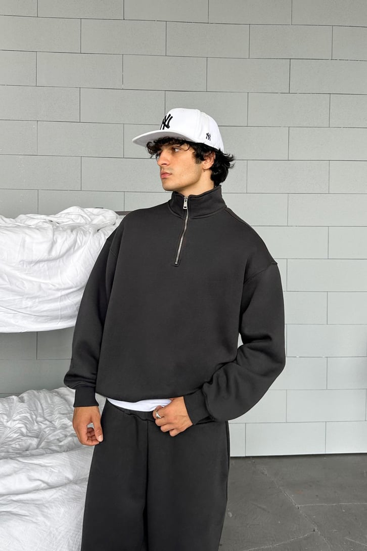 Half Zip Basic Oversize Sweatshirt