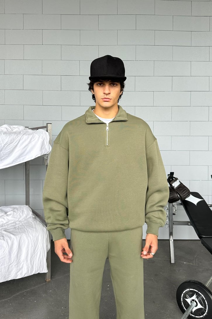 Half Zip Basic Oversize Sweatshirt