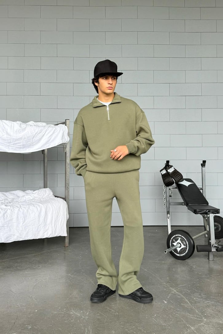 Half Zip Basic Oversize Sweatshirt
