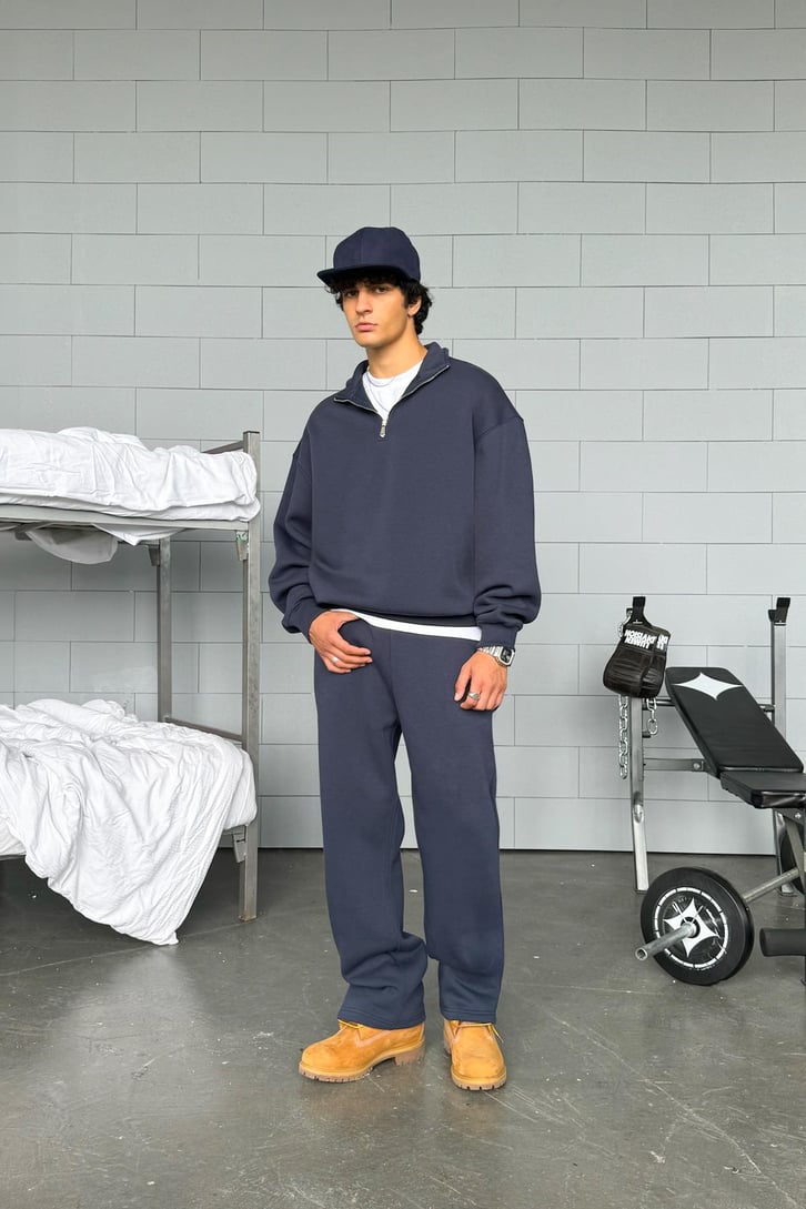 Half Zip Basic Oversize Sweatshirt